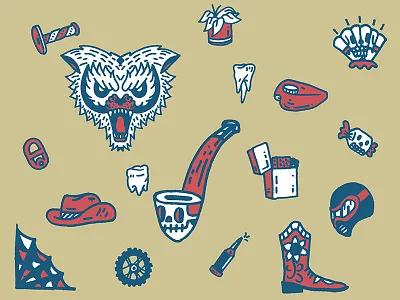 Flash cowboy flash sheet pipe tattoo teeth wolf