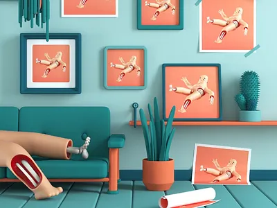 The print 3d cgi character character design interior interior design living room scene set set design