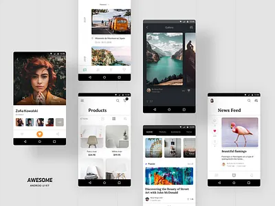 Awesome Android UI Kit I adobexd android android app app blog ecommerce figma gallery material material ui mobile mobile design newsfeed profile sketch templates travel ui kit ui8 vector