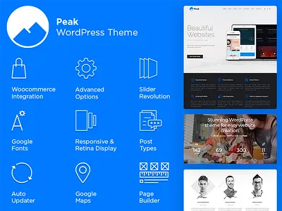 Peak WordPress Theme - Responsive Portfolio Site Creator agency blog builder branding design illustration landing page logo page builder plugins portfolio responsive site builder slider template templates theme ui web design web development wordpress