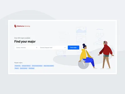 Oklahoma Advising • Find your major academics college design input landing page layout learn major search ui university user experience user interface ux web web app website