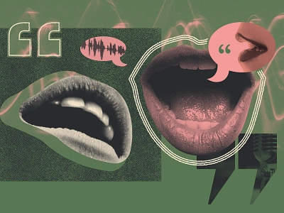 Event branding collage: Unused direction collage conversation design digital collage duotone graphic design halftone illustration keynote lips mouth quotation mark speaking speech talk texture voice voices