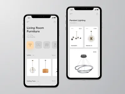 Furniture. App concept business cards clean concept design ecommerce furniture grid interaction interface ios ios app lights minimal mobile app photo product store app typography ui ux