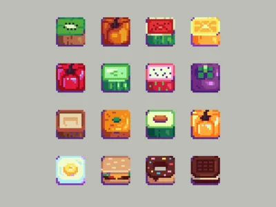 Om-nom-nom cartoon design food fruits icon icon set illustration pixel pixel art pixelart vegetable