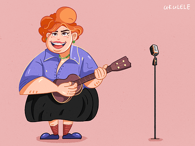 Girl playing the ukulele colour girl illustration microphone music playing ukulele