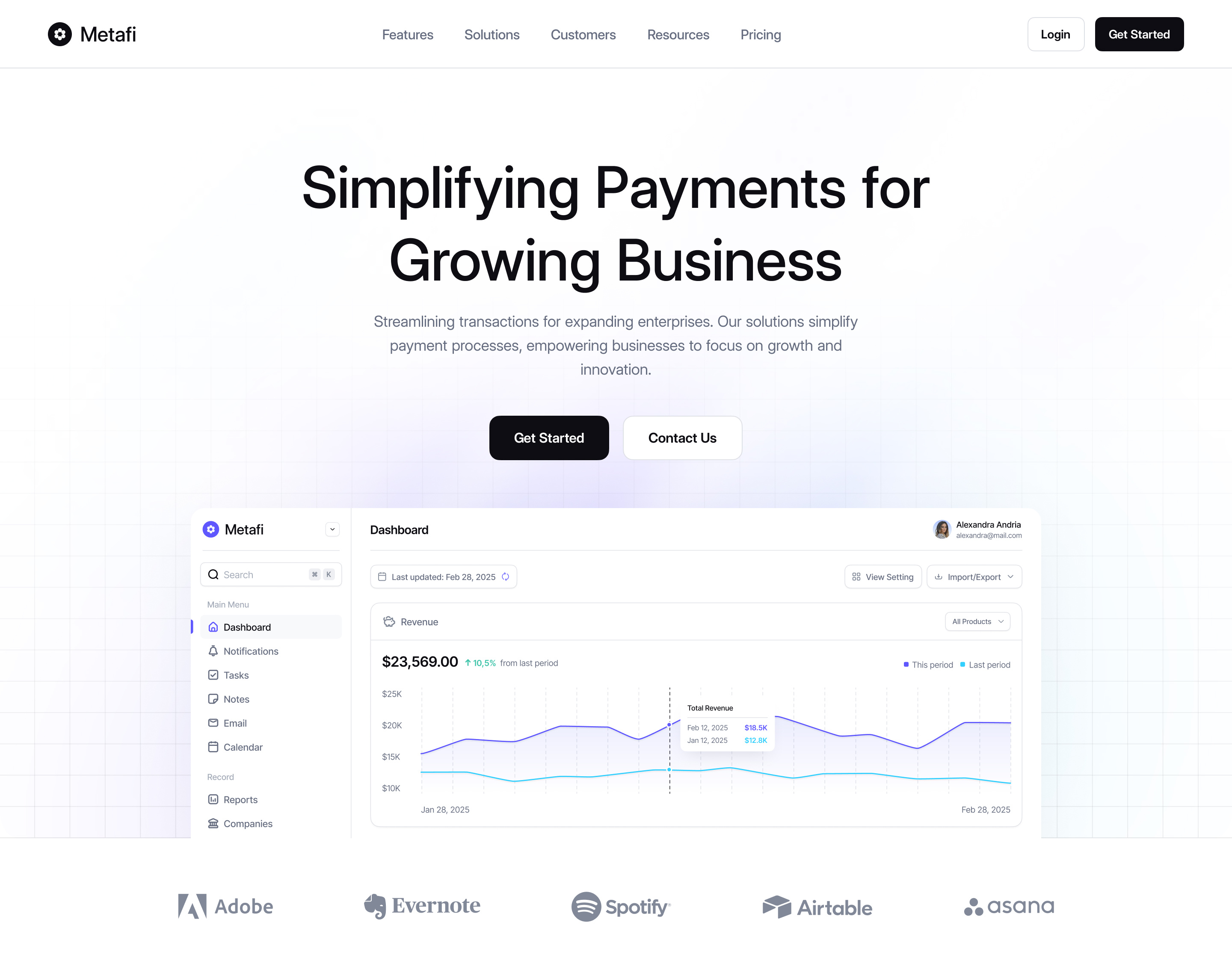 Example of Metafi - SaaS Website