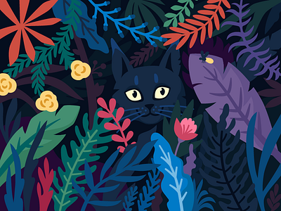 Lynx In A Forest flat flat illustration forest fox gallery game illustraion illustration leaves lynx night forest pantera vector