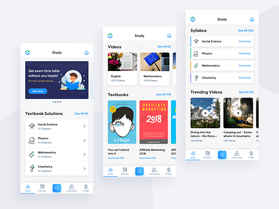 OyeExams Study Page app clean design education app experience homescreen interface mobile product design study textbook ui ux videos
