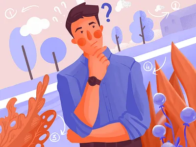 Design Solutions Illustration character character design city city illustration creative agency creative design design design process design studio design thinking digital art digital illustration digital painting graphic design illustration illustrator man question thinking user experience design