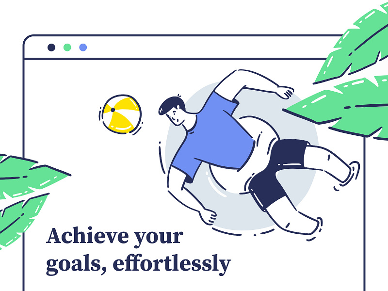 Achieve your Goals app boy chill design graphic illustration leaf minimal mobile plant relax swiming ui ux vector