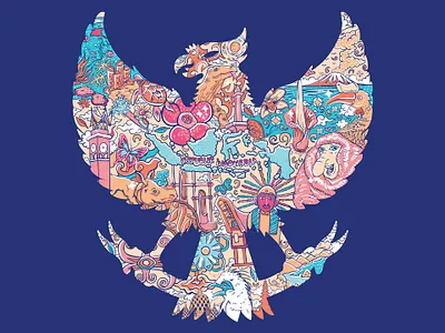 beautiful country indonesia in garuda silhouete bali batik culture design floral illustration indonesia java komodo ornament ornaments rhino vector