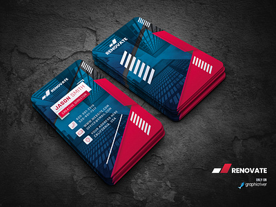 Business Card Template abstract architect blue branding buildings business card business card design clean colorful corporate creative design graphic modern photoshop print print ready professional realestate red