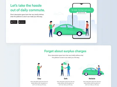 Landing Page Shot app car carpool carpooling design green illustration landing page minimal pakistan ride hailing ride sharing rideshare ui ux website white space