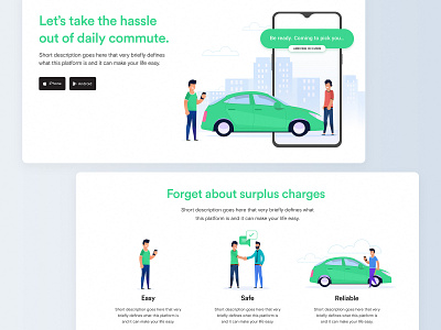 Landing Page Shot app car carpool carpooling design green illustration landing page minimal pakistan ride hailing ride sharing rideshare ui ux website white space