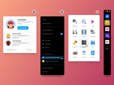 App Switchers & Account Switchers account switcher app switcher dribbble dropdown google gsuite indiana indianapolis innovatemap jon moore nav profile slack ux power tools uxpt