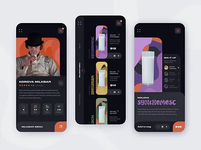Milkbar Korova App Concept app application black branding bright color clean color creativity design flat interaction design milk minimal mobile mobile ui retro retro font ui ux ux ui