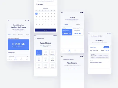 Payroll App app blue card design finance fintech interaction mobile payroll ui ux