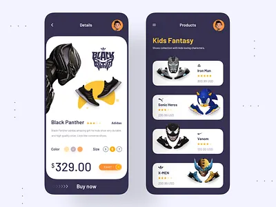 Shoes Product App app app design application dark ui kids mobile app mobile ui shoes shooe superhero trend trend 2019 trending trends trendy ui ui design uidesign uiux ux
