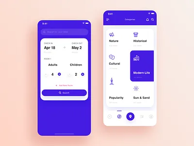 Book a Room/Search app blue book date design flat hotel icon illustration interaction number search ui ux vector