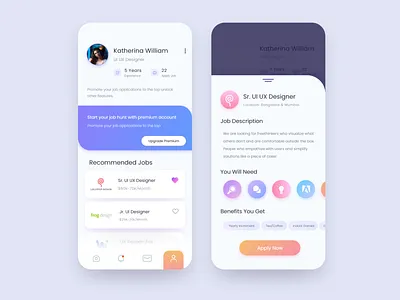 Job Portal App UI adobexd app design gradient icongraphy interface job job listing job portal minimal trend trendy ui uidesign ux
