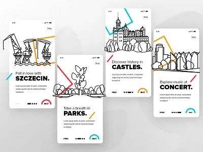 Onboarding screens concept accents app concept design drawing geometric illustration line linework mobile onboarding poland screen szczecin ui ui design ux