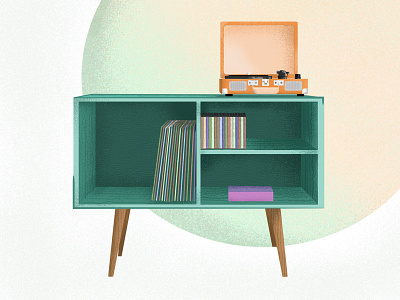 Mid-Century Record Cabinet cabinet furniture grain illustration mid century midcentury midcentury modern record record player retro texture vintage vinyl
