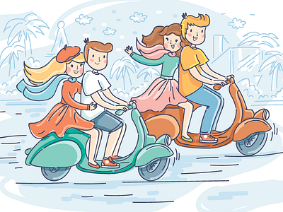 Meeting friends cartoon character cute doodle friends illustration love meet people travel vector