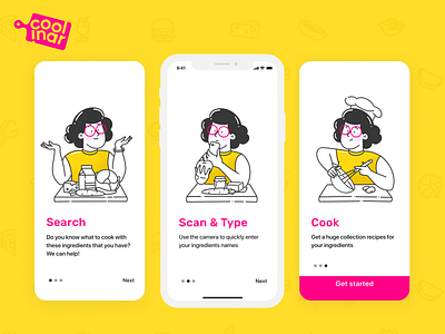 Coolinar | Recipe Mobile App adobe adobe illustrator adobe xd app branding cook cooking design food icon illustration illustrator ios logo mobile recipe app recipes scan ui ux