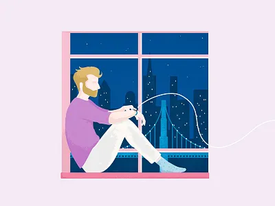 Boy looking out the window boyfriend character illustration window