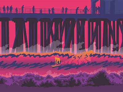 Endless Saison Label Art 80s style craft beer surfing vector illustration