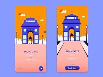 Delhi_Onboarding Screens 2d art app branding design flat illustration illustration ux ui illustrator india gate travel travel agency travel app travelling ui ux vector web xd design