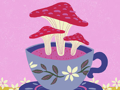 Mushroom Teacup art artwork digital art digital illustration floral fungi illustration mushroom surface design teacup
