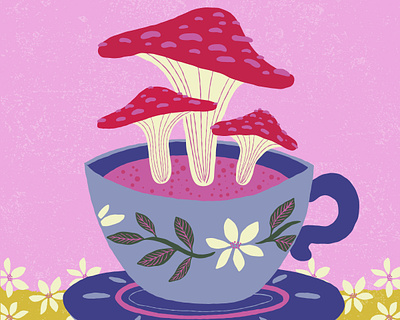 Mushroom Teacup art artwork digital art digital illustration floral fungi illustration mushroom surface design teacup