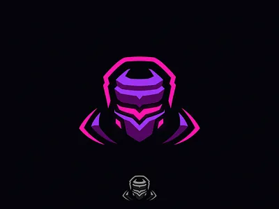 Modern Knight Mascot Logo angry app art branding cyberpunk design e sports flat icon illustration knight logo mascot mascot logo modern purple red vector web white