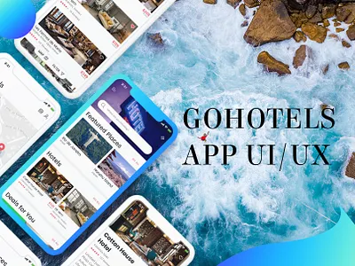 GOHotels App UI/UX Graphic Design Interaction Design 2019 design trend app ui blue branding colors creative design dribbble free graphic hotel ios logo mockup new psd trip typography uiux vector