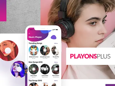 Music Player App UI/UX Design PLAYONSPLUS 2019 design trend branding colors design free graphicdesign illustration ios logo mockup music app new player psd red top uidesign uiux ux vector