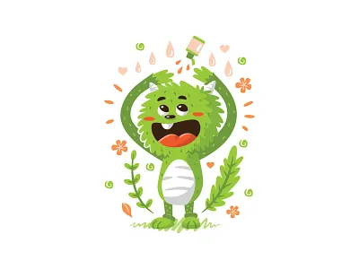 Green Oil Moster Illustration adobe animal baby branding character design graphic graphicdesign green illustration illustrator kids mascot monster natural nature oil product shampoo vector