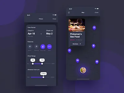 Book a room/Dark UI app blue dark design flat icon illustration interaction location ui ux vector