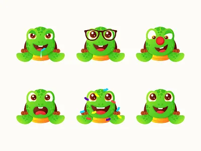 Turtle Emoji Stickers 🐢 animal cartoon character emoji gradient illustration minimal ninja ocean pizza rainbow sea smiley sticker stickermule stickers turtle vector