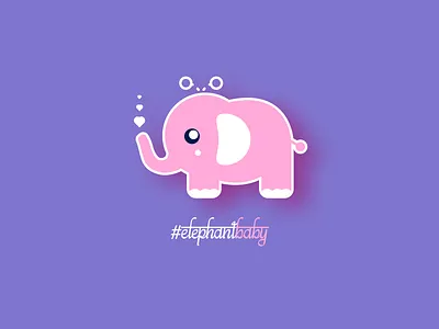 Elephant Baby animal animal illustration art beautiful cute design flat flat design flat illustration heart illustration indian love lovely minimal mobile pink purple vector