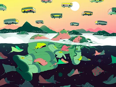 Dreaming of Rio art artist brasil bright dream illustration illustrator imagination rio de janeiro summer sunset surreal surrealism underwater universe vector