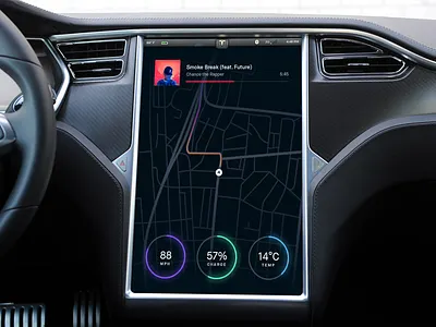 DailyUI 034 - Car Interface car chance dailyui dailyui 034 dashboard energy interface map music screen speed temperature tesla ui