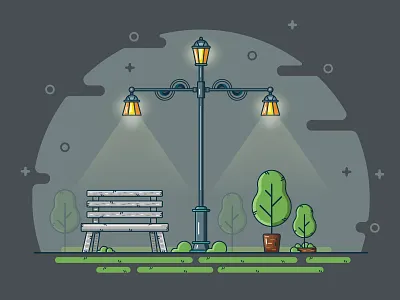 Summer Night in the Park design enjoy flatdesign icon illustration park summer vector vector art