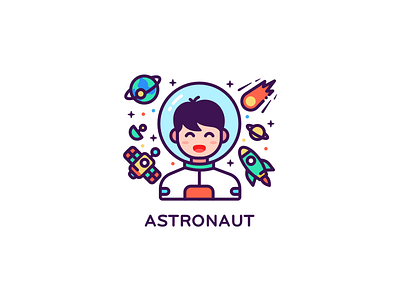 Astronaut art design earth icon illustration line meteor mirocat moon planet rocket satellite space spaceman spaceship ui