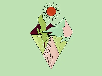 Simple nature and girl with blue hair 2color 2d abstract anime art blue design face geometric graphic green icon illustration minimalistic modern nature orange simple sun vector