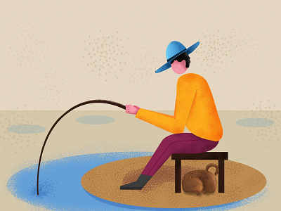 Fishing cat logo character character art character design fish illustration kitten kitty people river water