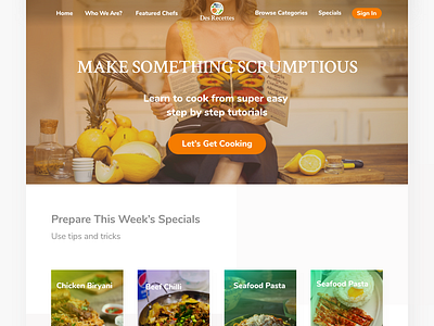 Des Recettes app app page branding clean design flat illustration landing page landingui minimal typography ui uiux ux web web design website xd xddailychallenge