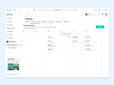 Posting Schedule analyitcs autofill calendar card calendar chips content content curation curation facebook filled calendar instagram managing managment posting schedule slot social media social media managment time view