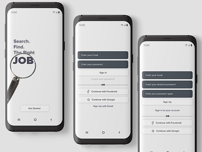 JOB Finder App Wireframe | Getting Started adobexd android app design color dailyui debut job application job listing onboarding photoshop sign in signup typography ui