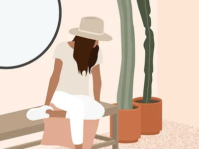 Girl With Plants 👩🏻🌵 cactus flat girl illustration julie charrier minimal plant illustration plants sketchapp ui vector